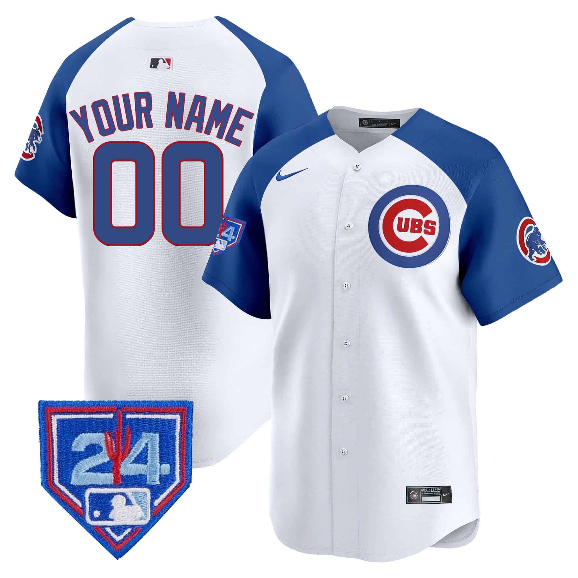 Men Chicago Cubs White blue Nike 2024 Spring Training Patch Vapor Premier Limited Custom MLB Jersey->->